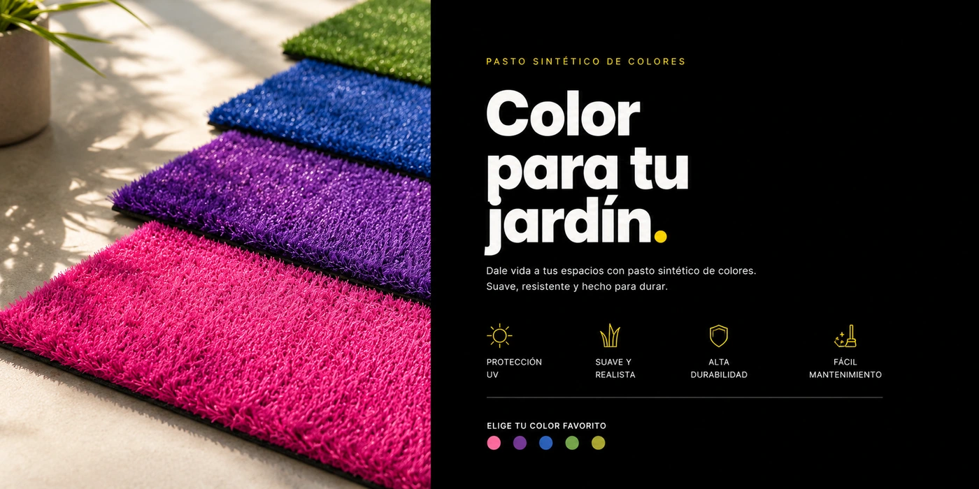 Close-up de fibras de pasto sintético de colores PlayZone Grass — polietileno premium con protección UV avanzada, fibra suave amortiguada para áreas infantiles
